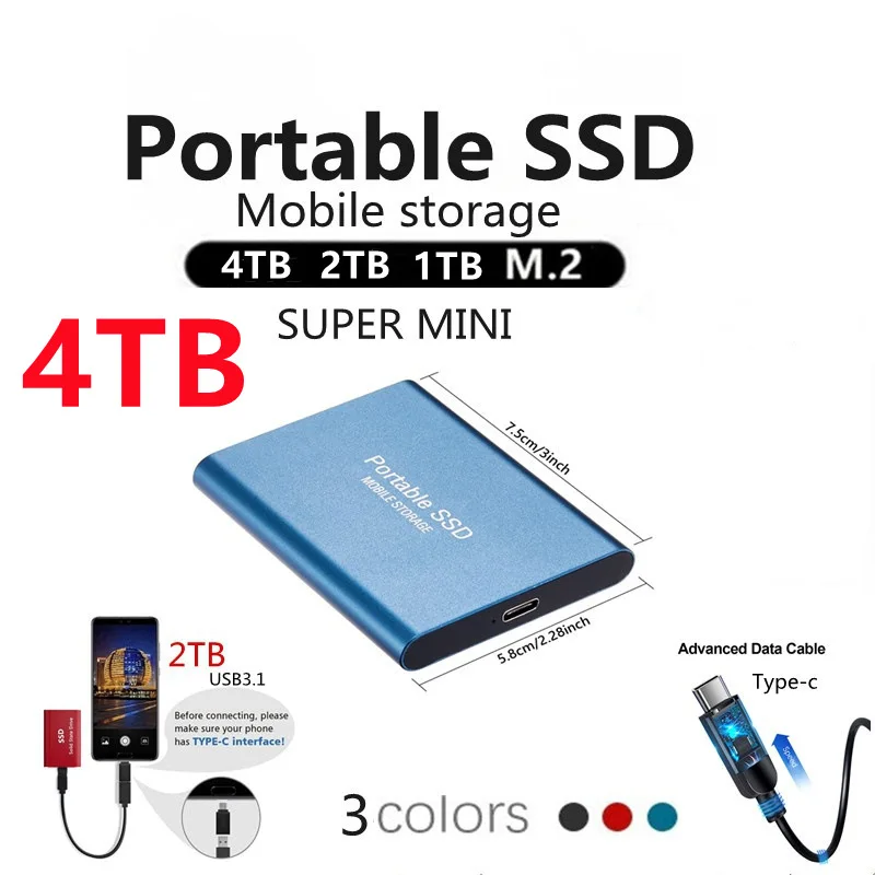 

Портативный внешний жесткий диск 4 ТБ, USB, ударопрочный твердотельный накопитель из алюминиевого сплава