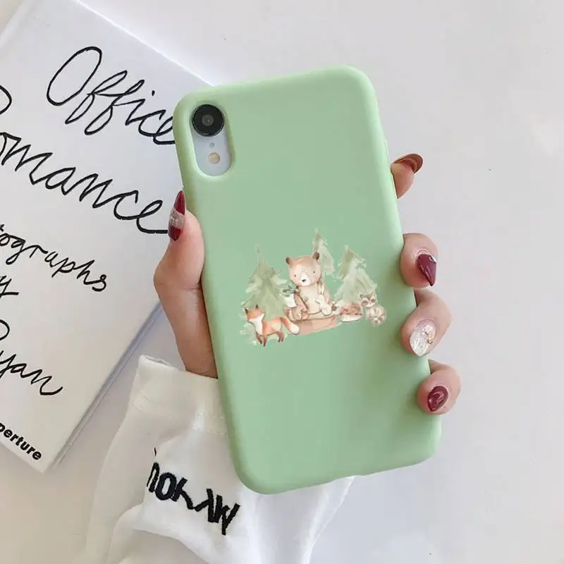 

Cute animal illustration Phone Case Original For iphone 11 Pro Max X XS Max XR Solid Candy Color Shell For iPhone 7 8 6 6S Plus