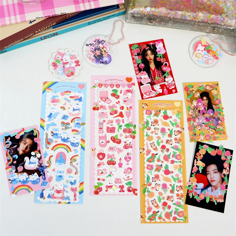 Корейская Милая мультяшная животная лазерная наклейка хлопья идол карты декор