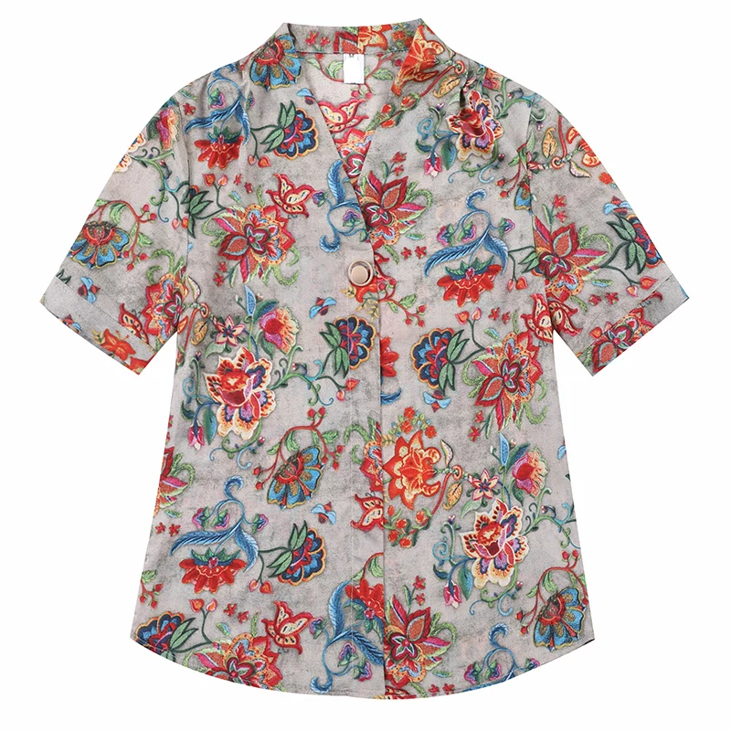 

Fashion Print Women Blouses Summer V-neck Short Sleeve Korean Blouse Women Shirts Casual Plus Size Women Tops Camisas Mujer