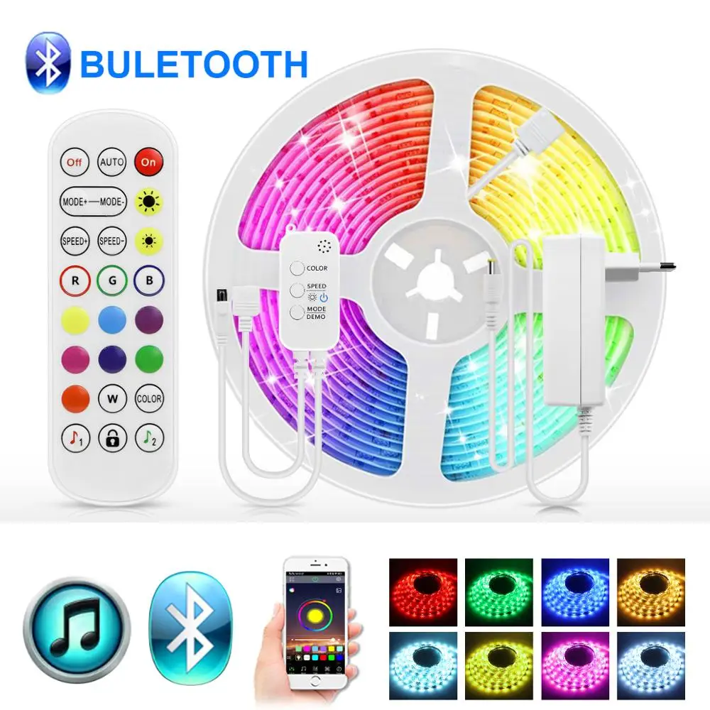 

5/10/15 M Bluetooth LED Strip Lights 12V RGB LED Light 5050 Flexible Backlight lamp tape with 24 key IR remote control Lighting