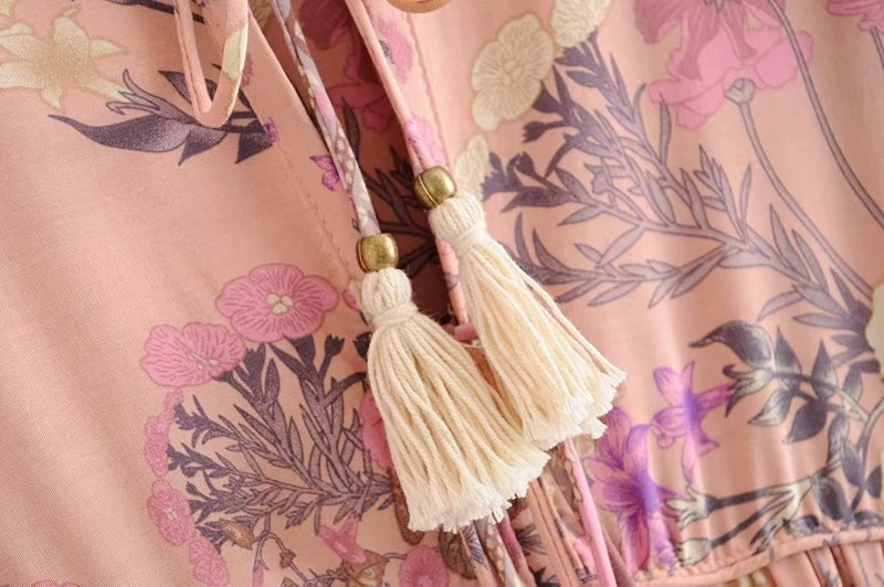 Винтажное шикарное модное богемное женское платье миди с цветочным принтом и