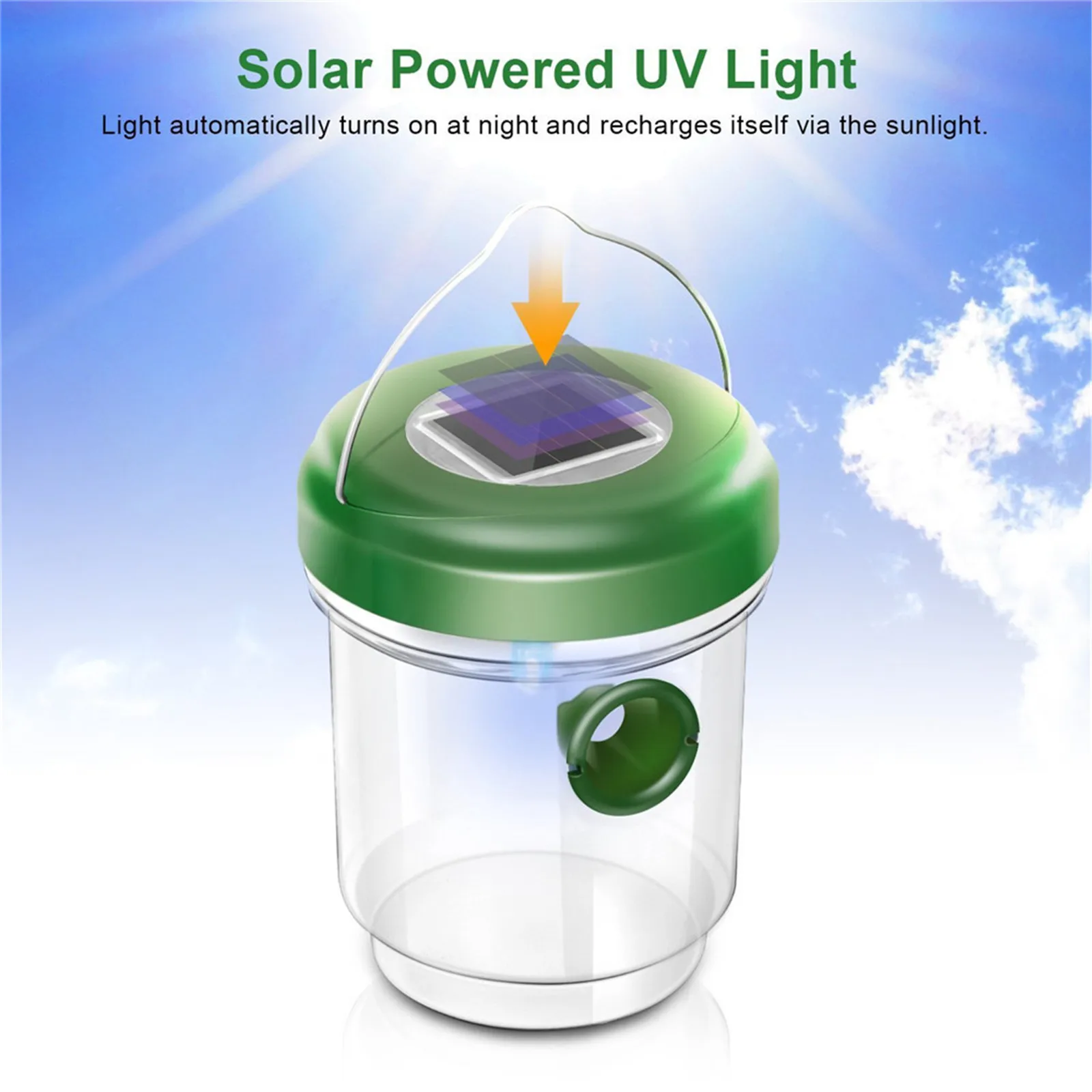 

2 Pcs Wasp Trap Catcher Life Outdoor Solar Powered Trap With LED Durable And Reusable Light Hanging Wasp Bee Catcher 2021