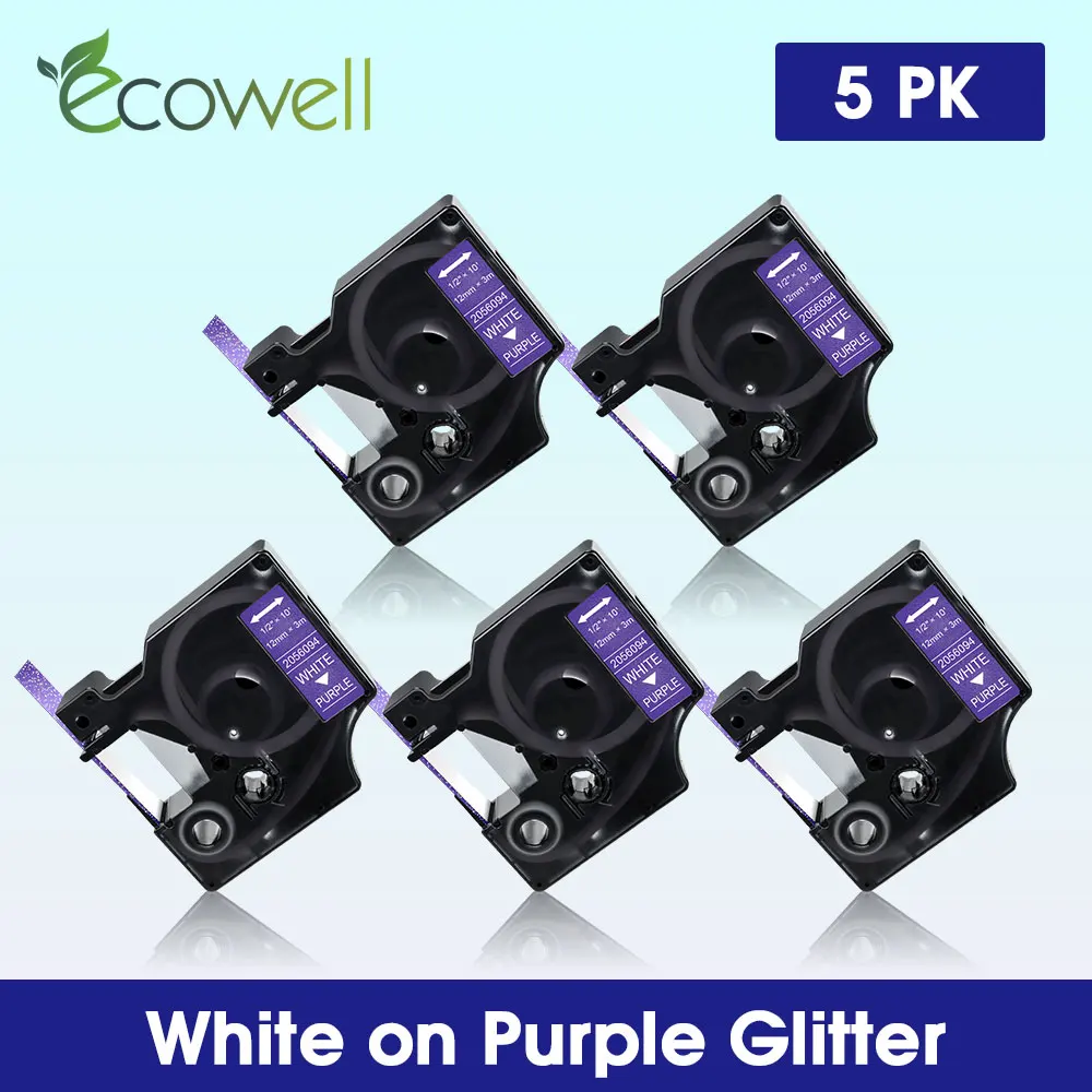 

Ecowell 5 шт. 12 мм 2056094 белый на фиолетовом блестящем совместимый с dymo D1 этикетка кассета для Dymo LabelManager 160 210D 280 360D принтер