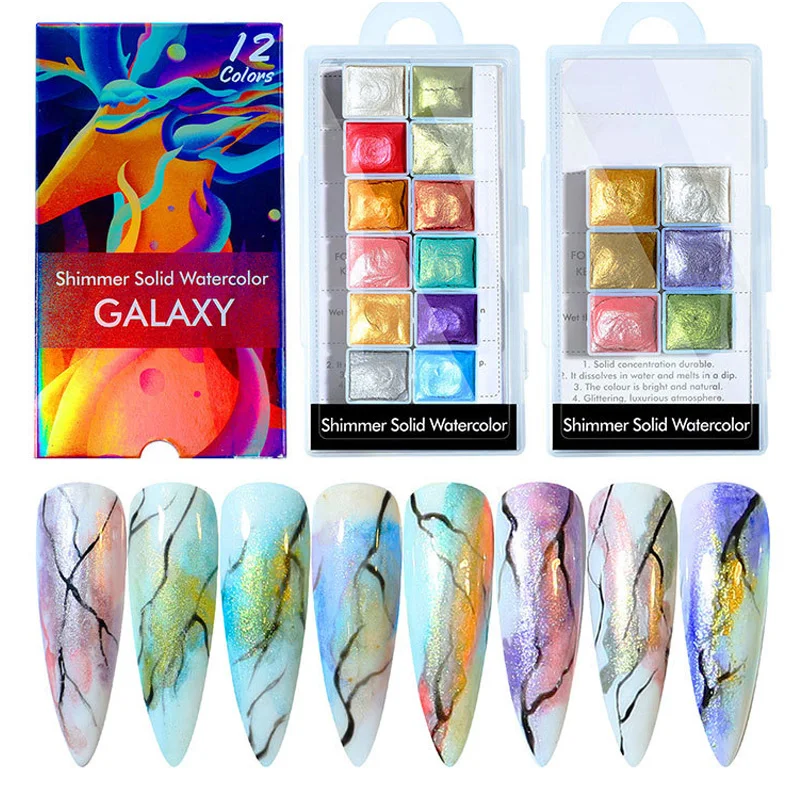 

6/12 Colors Nail Watercolor Shiimmer Solid Pearlescent Pigment God Powder Halo Dyeing Dyestuff Nail Manicure Set 2021