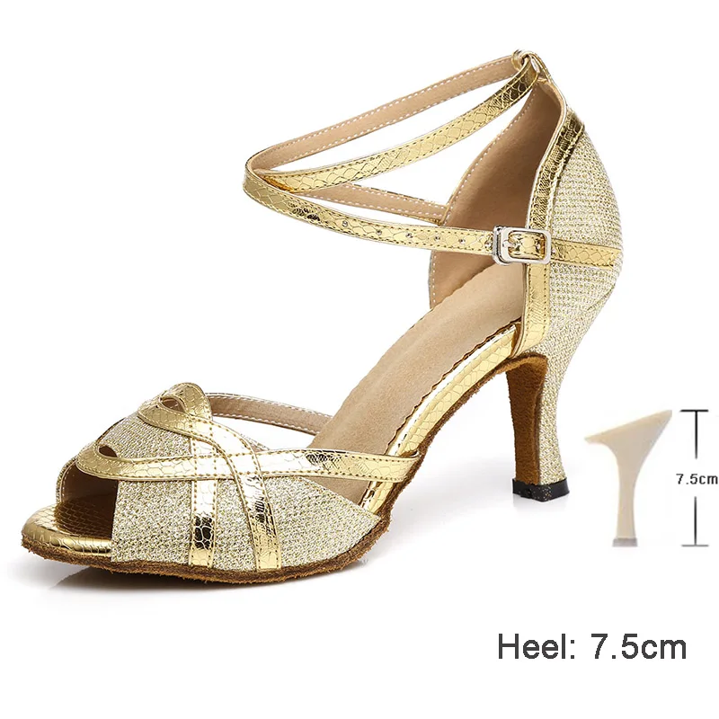 7.5cm heel Gold HROYL Для женщин Латинская танцевальная обувь для девушек и женщин; Для женщин Крытый Танго Танцы обувь 10/8. 5/7. 5/6/4,5 см каблуке; - Цвет: 7.5cm heel Gold