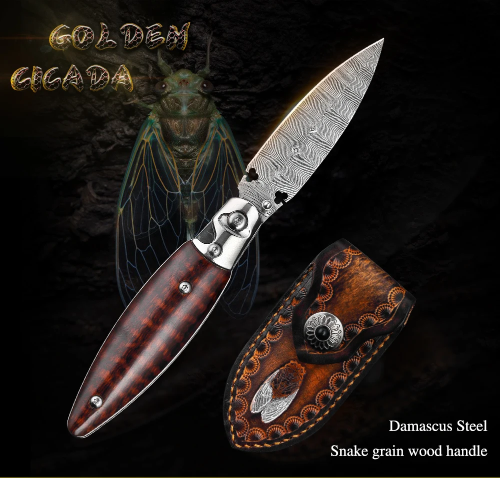 

Нож дамасский Карманный складной, охотничий Клинок для выживания на открытом воздухе, тактический складной острый Складной Деревянный инс...