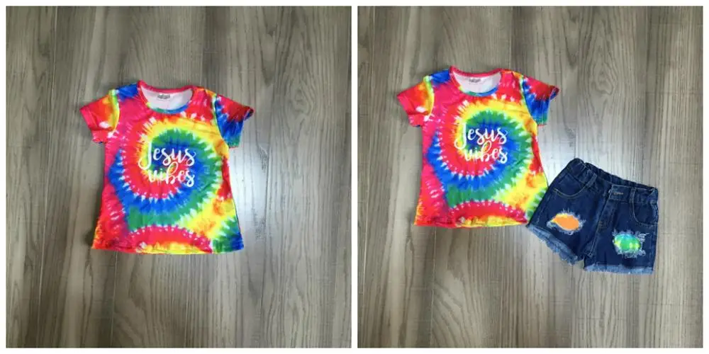 Летняя детская одежда для маленьких девочек джинсовый комплект с шортами