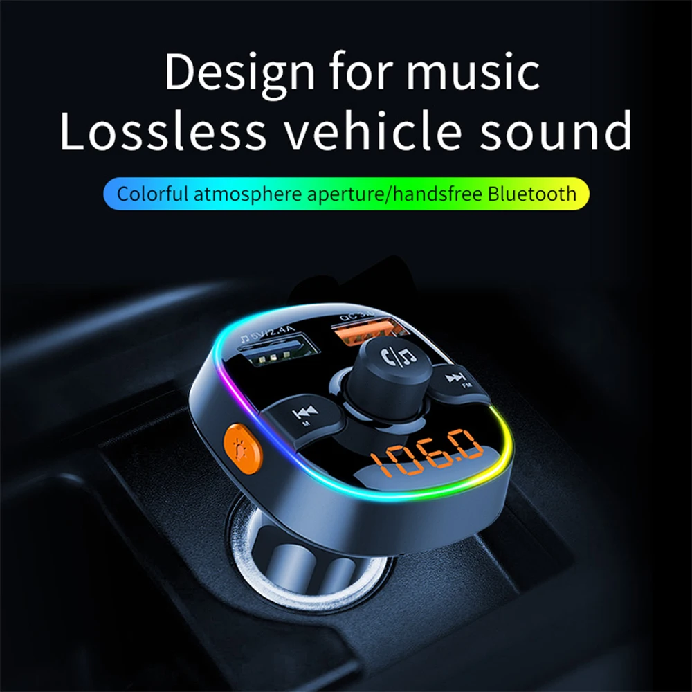 Bluetooth fm-передатчик 7 цветов окружающий светильник с режимом дыхания fm-модулятор QC3.0 автомобильное зарядное устройство передатчик Bluetooth Handsfree