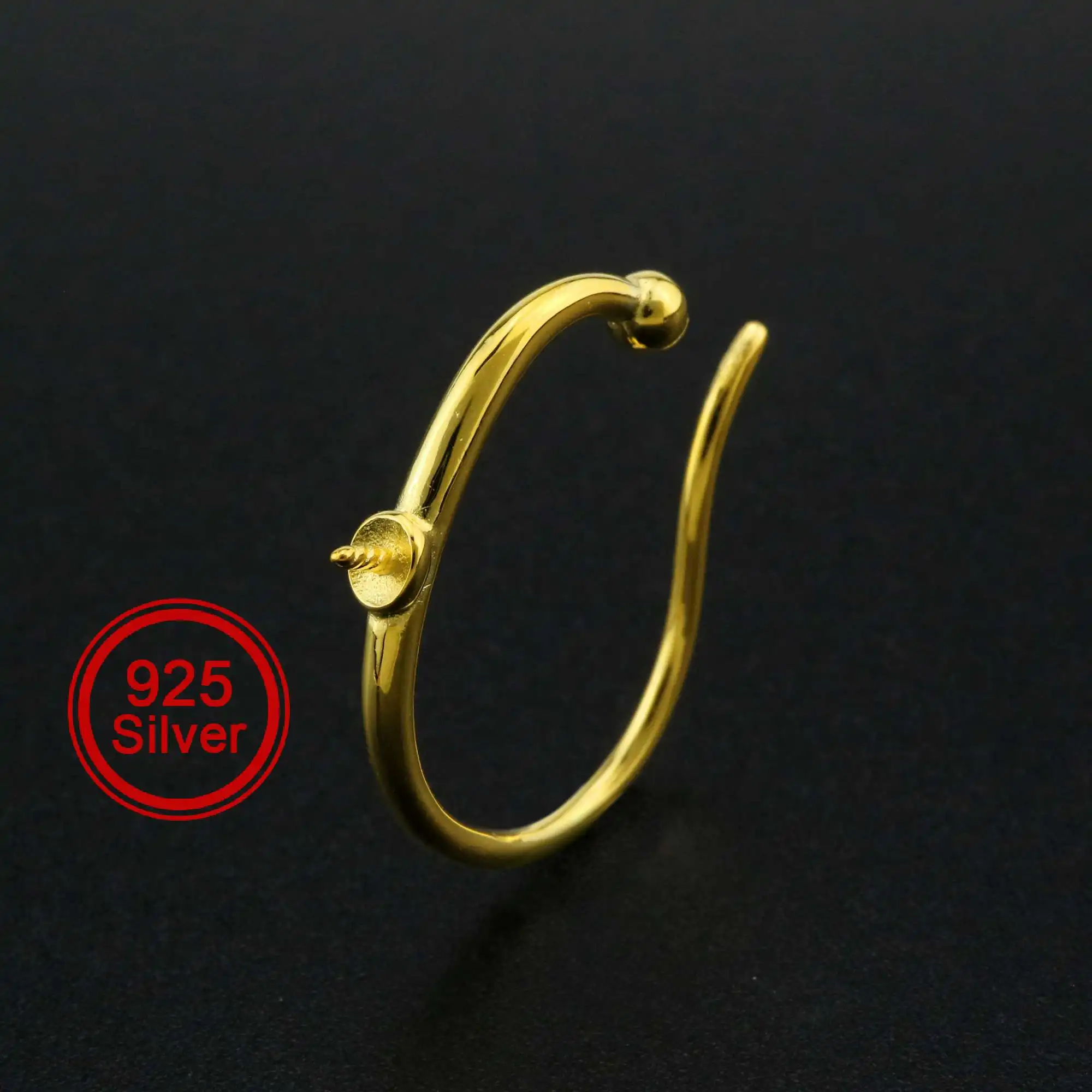 

17x21MM Ear Bone Clip Settings for 1 Half Drilled Pearl Beads Gold Plated Solid 925 Sterling Silver DIY Earrings Supplies 170507