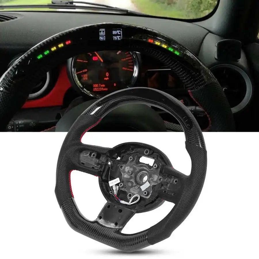 

LED Performance Carbon Fiber Race Display Steering Wheel Preforated Leather W/ Red Stitching For Mini Cooper R55-R61 2007-2016