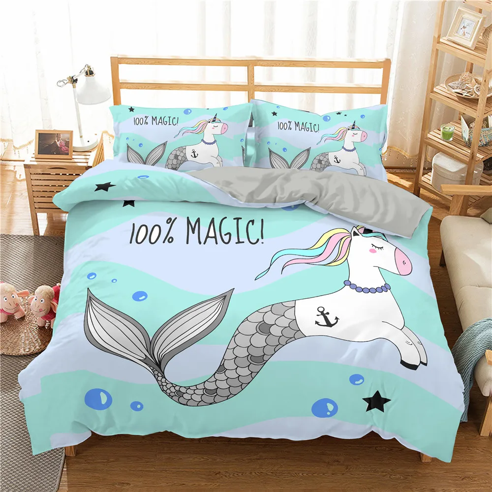 

Homesky 3D Cartoon Mermaid Bedding Set For Kids/Baby/Child/Boy/Girl Cute Unicorn Duvet Cover Set Twin Full Bed Cover Set
