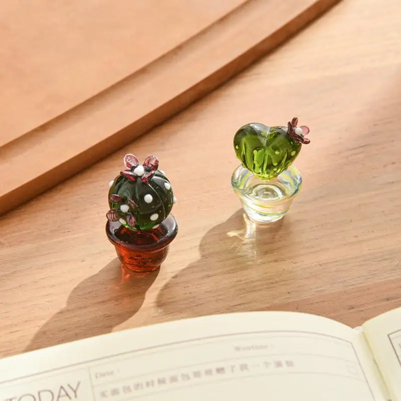 

Glass Cactus Statue Creative Handmade Figurines Miniature Cute Fairy Cactus Bracket Desktop Ornaments Home Garden Decor Supplies