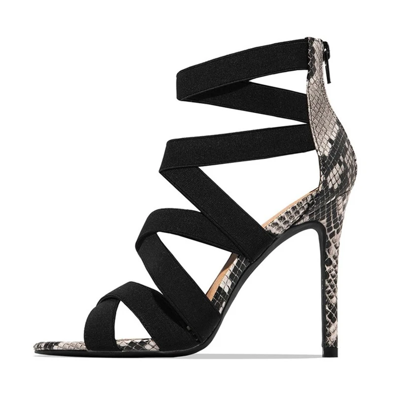 

Women's Sandals Sexy Gladiator Stilettos Ladies Snakeskin High Heels Summer Rome Zipper Pumps Female Shoes Sandalias Mujer 2020