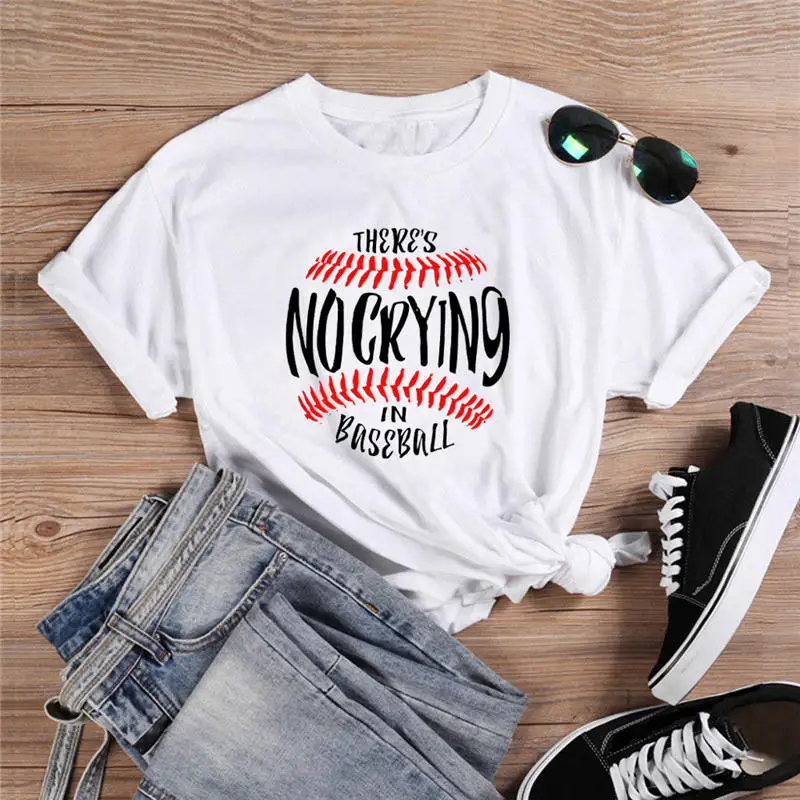 

There's No Crying In Baseball Aesthetic Women Tops Shirt Funny Short Sleeve Streetwear Crew Neck Soft Summer Tee T-Shirt Women