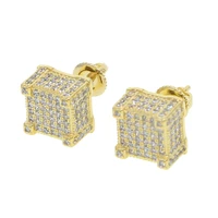 handmade hip hop 925 sterling silver pave simulated diamond wedding earrings for men women 18k yellow gold jewelry