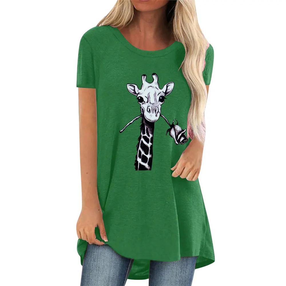 

Animal Print Short Sleeve T Shirt Women Tops Summer 2021 Casual Loose T Shirt Women Clothing Graphic Tees Women Fashion Long Top