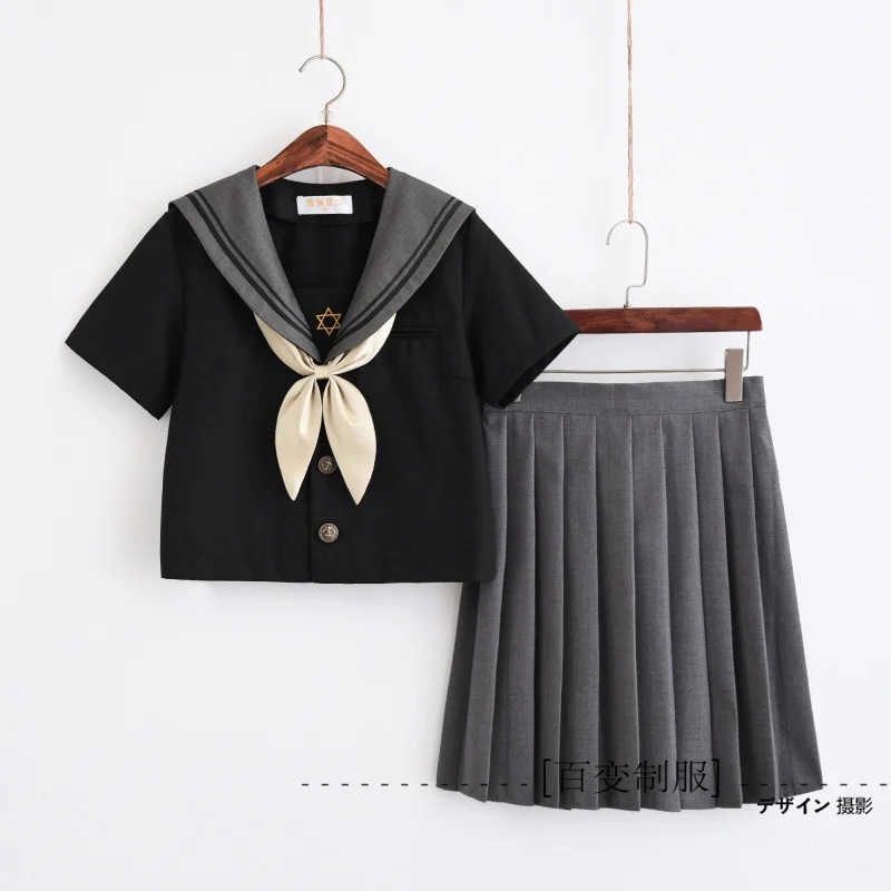 short top skirt Женское платье набор JK консервативный стиль школа CS Косплей Костюм Униформа Вышивка Девушки матросский воротник короткий укороченный топ мини юбка - Цвет: short top skirt