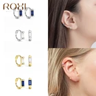 ROXI красочный прямоугольный, циркон, кристалл, серьги-кольца для женщин Ins 925 стерлингового серебра небольшие серьги Huggie Pendientes плата 925