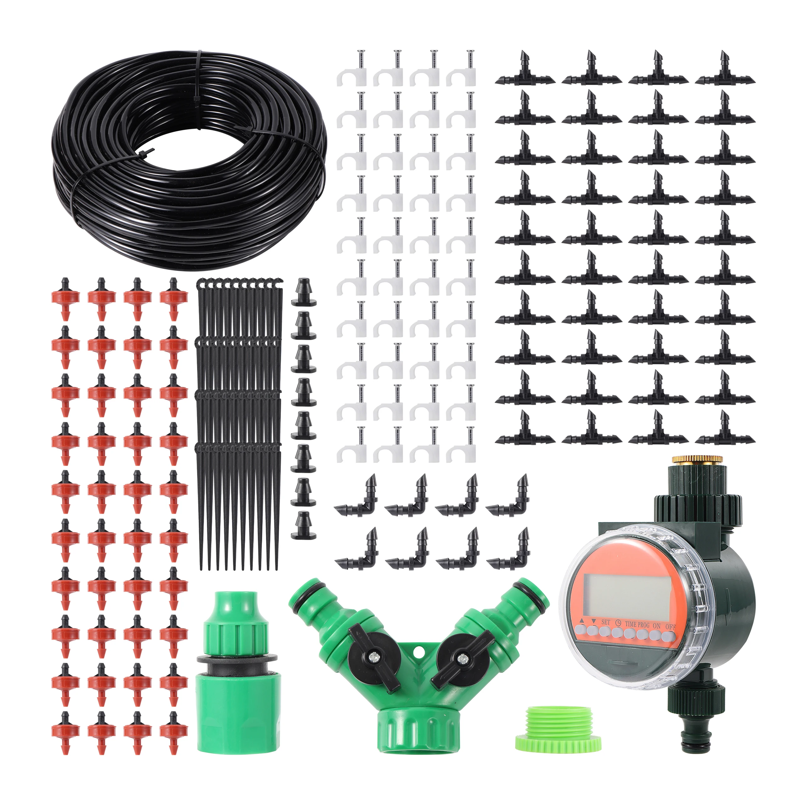 2L Pressure Compensating Emitter Drip Irrigation Kit With Intelligent Rain Sensor Water Timer Garden Plant Watering Kit 10~40m