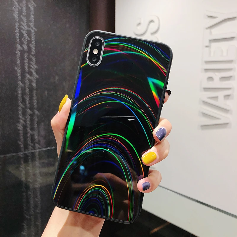 Роскошный цветной Радужный чехол для iPhone X XR Xs Max 7 8 6 Чехол классный лазерный