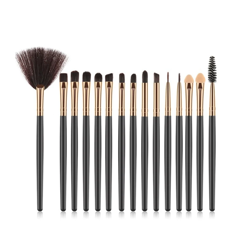 15pcs gold 1 шт., контур для глаз, мягкая кисточка для макияжа, натуральная козья шерсть, тени для век, растушевка, форма пламени, инструмент для макияжа, блендер, кисть для теней для носа - Handle Color: 15pcs gold