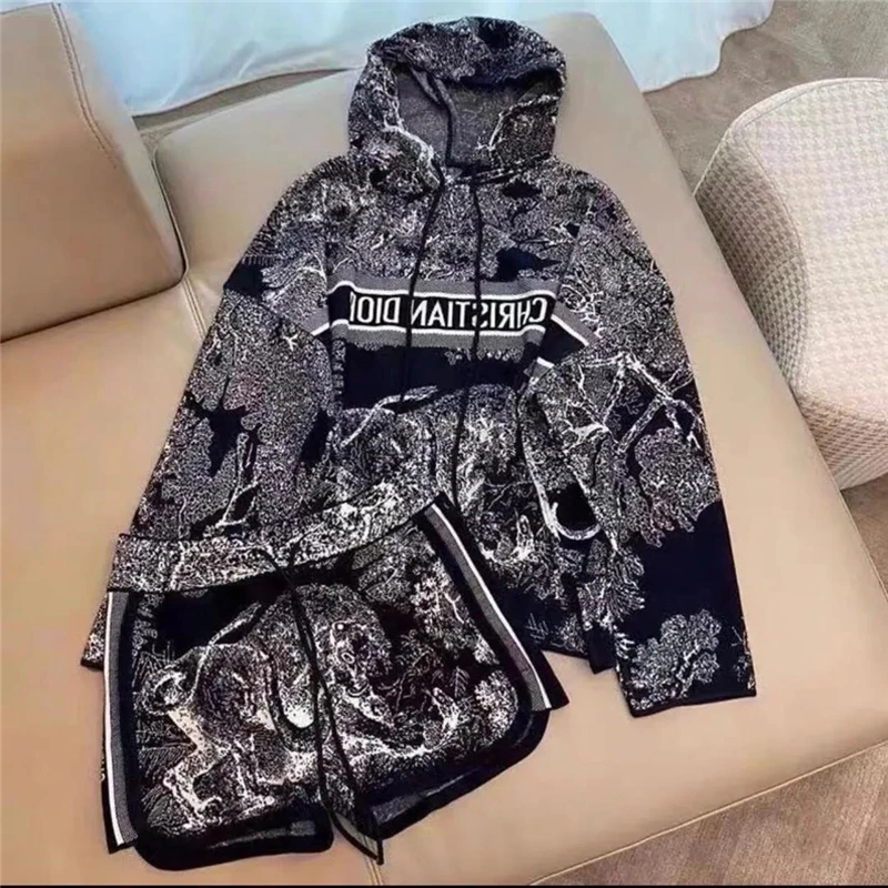 

Европейский уличный костюм из 2 предметов, толстовка, пуловер, вязаный свитер, женский корейский модный топ, одежда, свободные короткие штан...