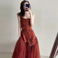 women spaghetti strap dress irregular stitching french mori girl sweet dating cottagecore dress female solid fairy sexy dresses