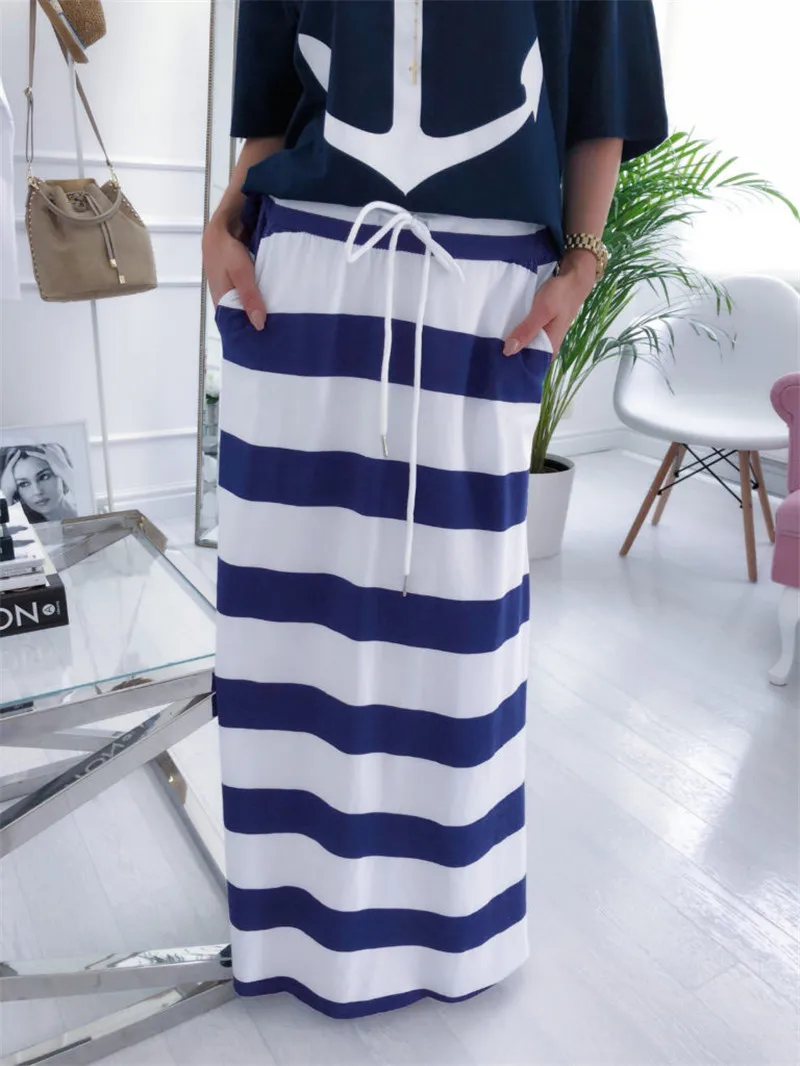 Женские прямые юбки на шнурке белые синие длинные летние повседневные свободные