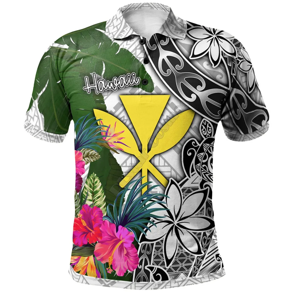 

Hawaii Polo Shirt White Turtle Plumeria Banana Leaf 3D Printed Polo Shirt Men for Women Short Sleeve Summer T-shirt