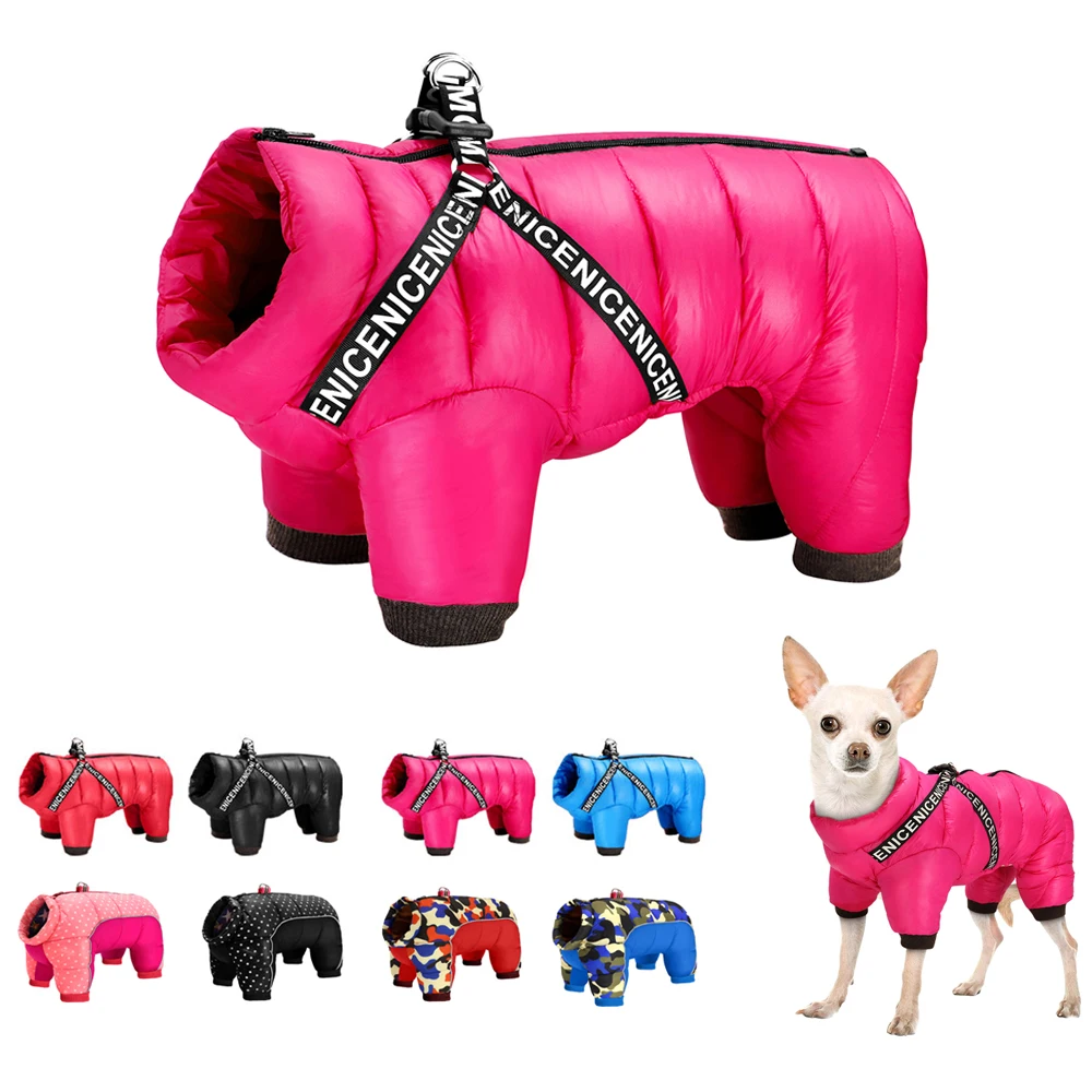 

Winter Dog Clothes With Harness Thicken Warm Dog Clothing Jacket Waterproof Pet Coat For Small Medium Dogs Soft Pets Jumpsuit