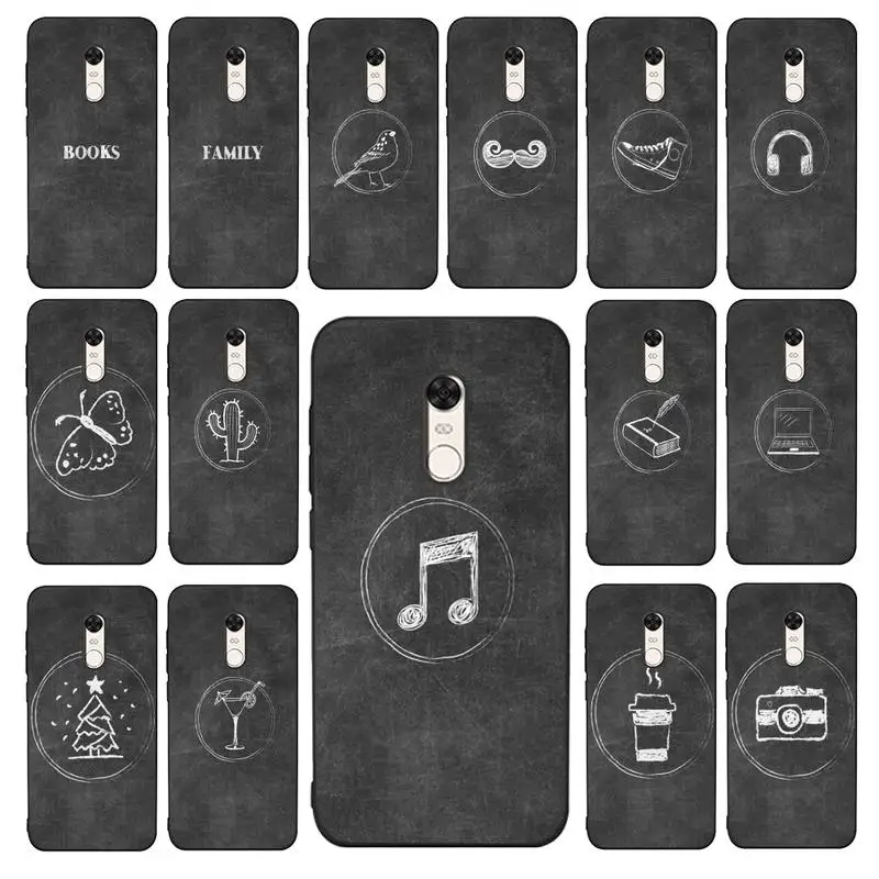 

MaiYaCa Black And White Chalk Drawing Phone Case for Redmi 5 6 7 8 9 A 5plus K20 4X 6 cover