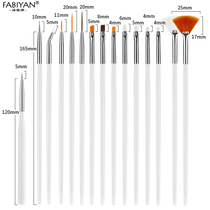 15Pcs White Набор для маникюра, рисования, рисования, раскрашивания, подводка, ручка, кисть, сделай сам, дизайн, советы, гель, инструмент, вентилятор, градиент, акриловый, строитель, резьба, маникюрный набор - Цвет: 15Pcs White