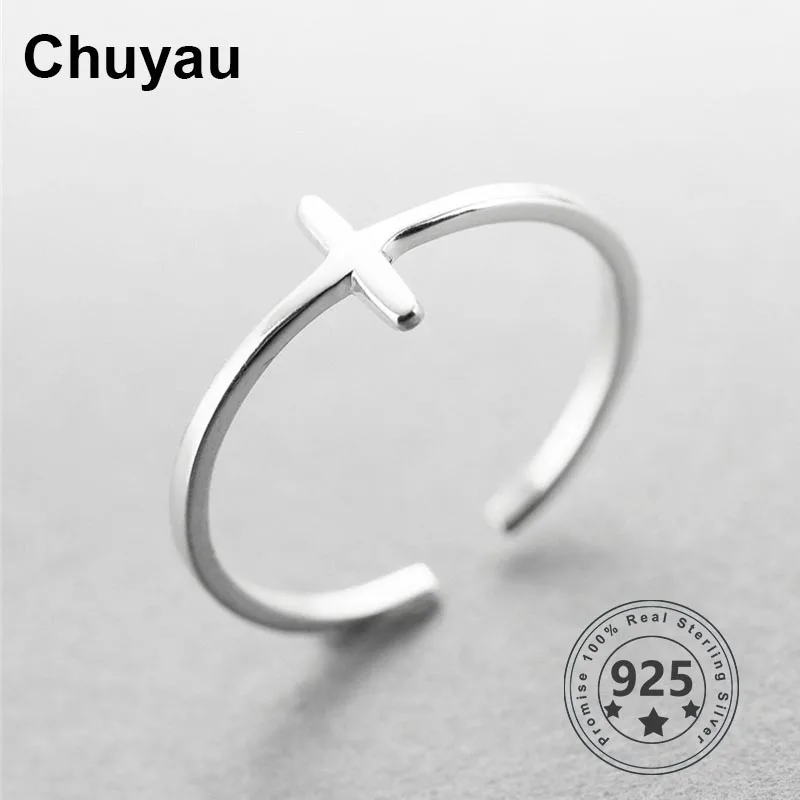 Chuyau Простые Свадебные Кольца из стерлингового серебра 925 пробы кольцо с открытым