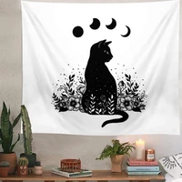 Cat Moon Phase Tapestry Wall Hanging Hand Hippie Floral Witchcraft Decor Tapestries Indian Boho Mandala Wall Carpet Blanket