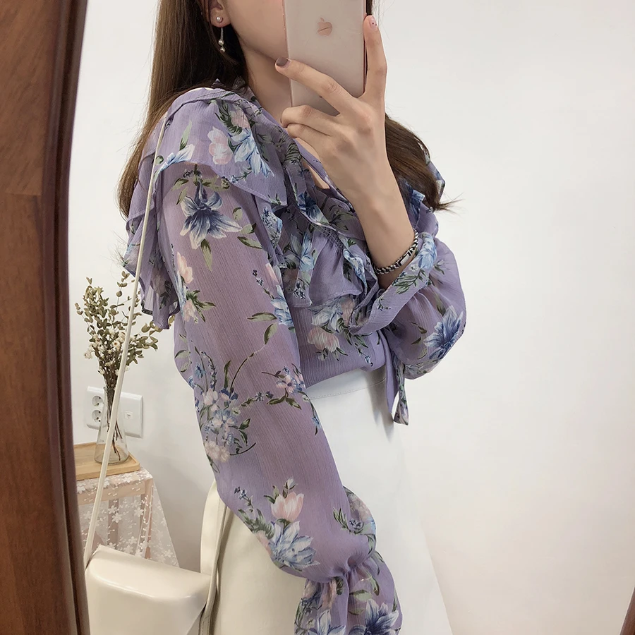 Женская рубашка из полиэстера с V-образным вырезом и винтажным принтом | одежда