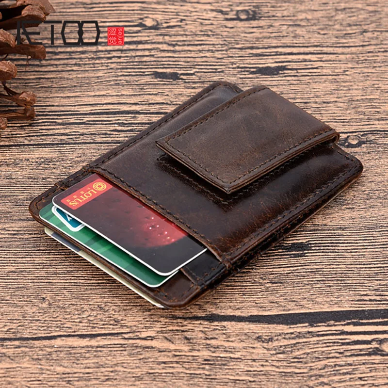 

AETOO Men's leather wallet, leather multi-card retro card holder, first layer leather wallet