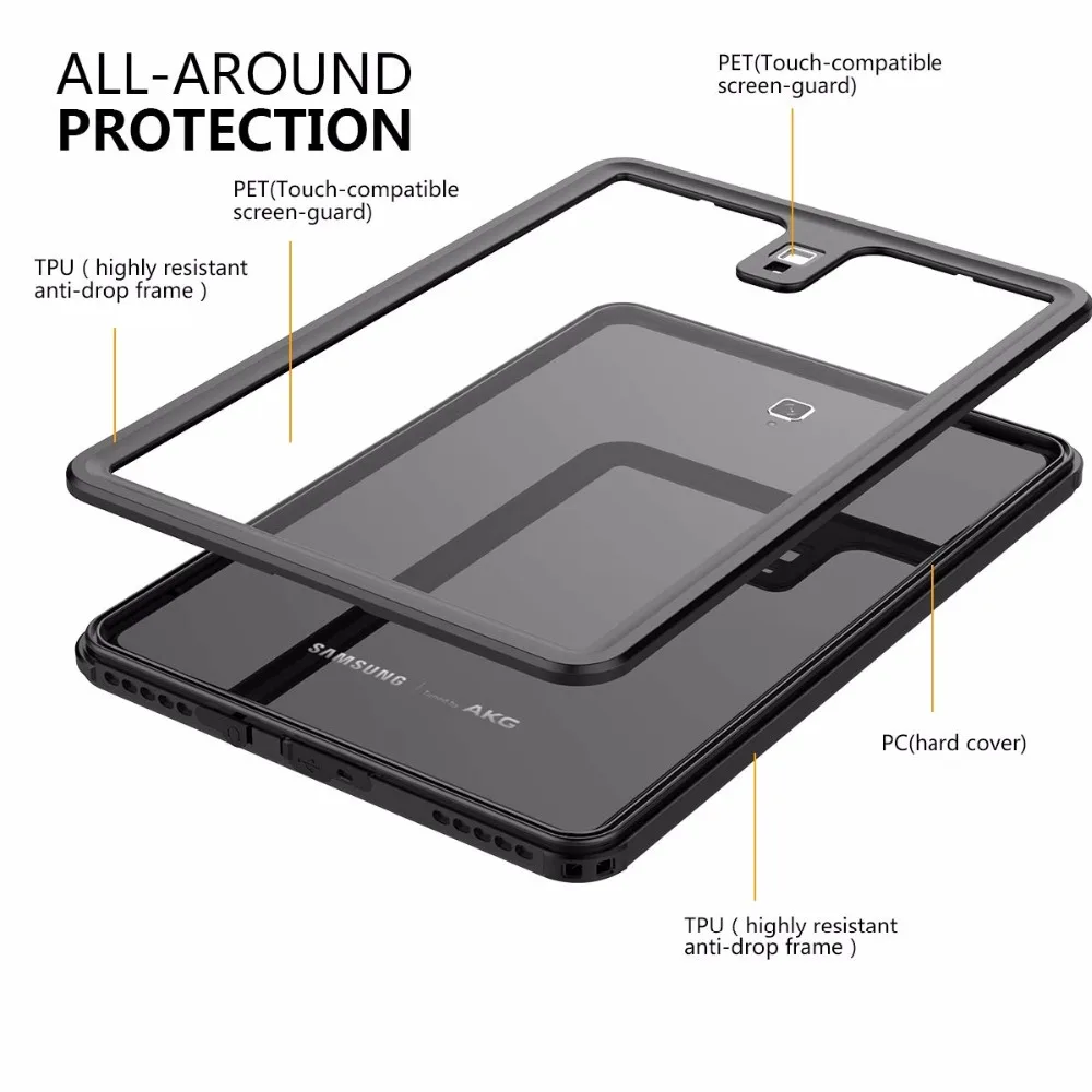 IP68 Водонепроницаемый чехол для samsung Tab S4 со встроенным экраном полный корпус