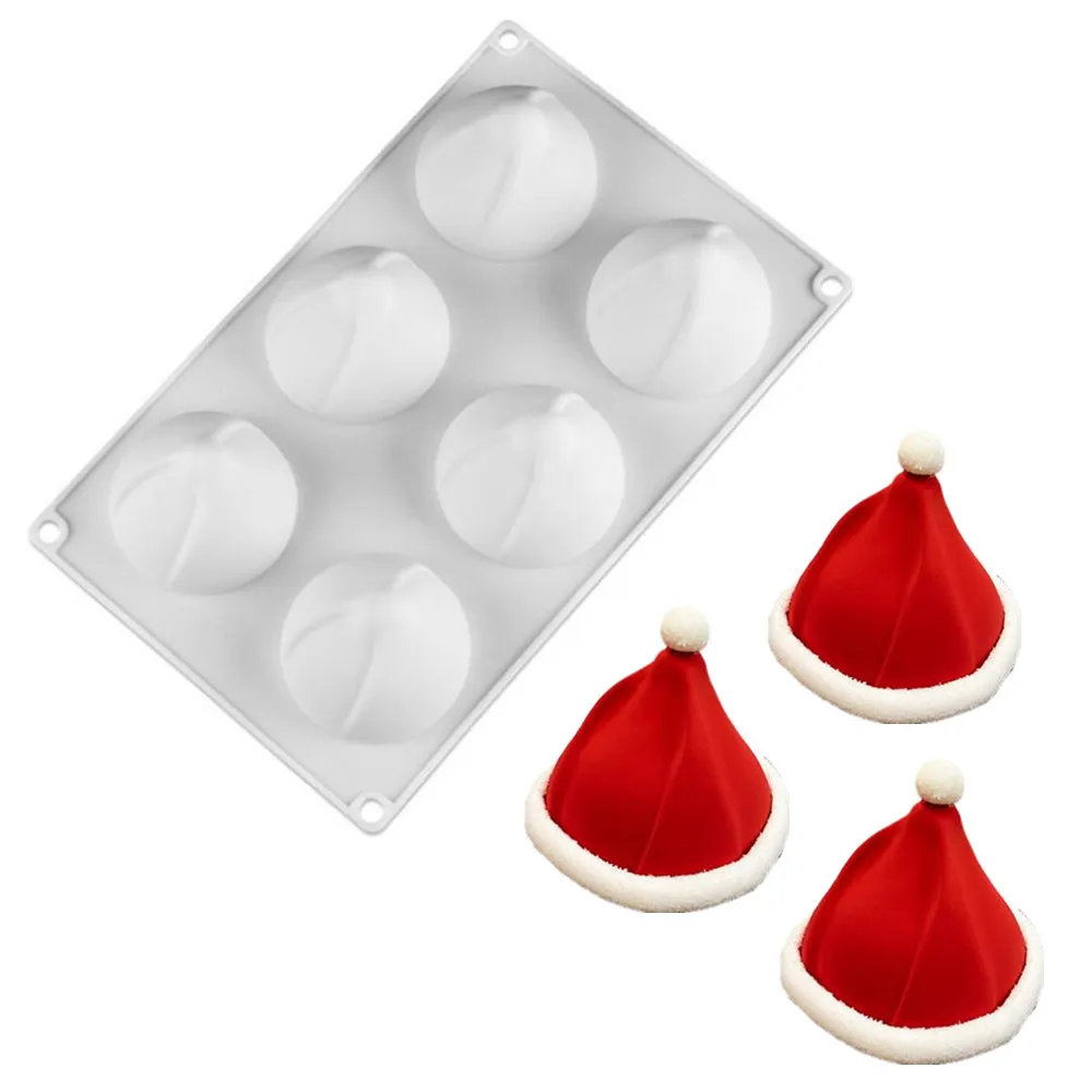 

6 Cavity Christmas Cake Mold For 3D Santa Claus Hat Silicone Chiffon Mousse Mold Chocolate Fondant Mold Baking Mold