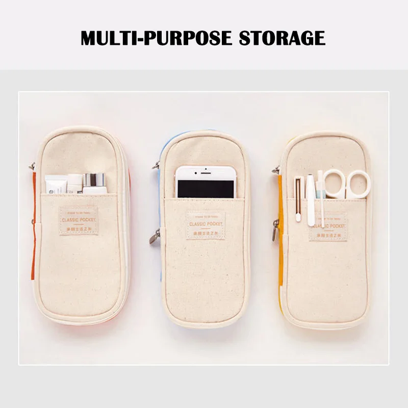 

Telescopic Macaron Color Pencil Case Large Capacity Zipper Canvas Makeup Stationery NC99