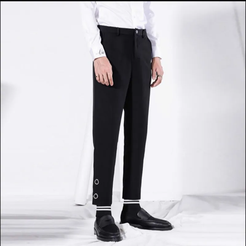 M-3xl Original Nine Points Small Trousers Men's Korean Version Of The Metal Decorative Hair Stylist Feet Pants Singer Clothing