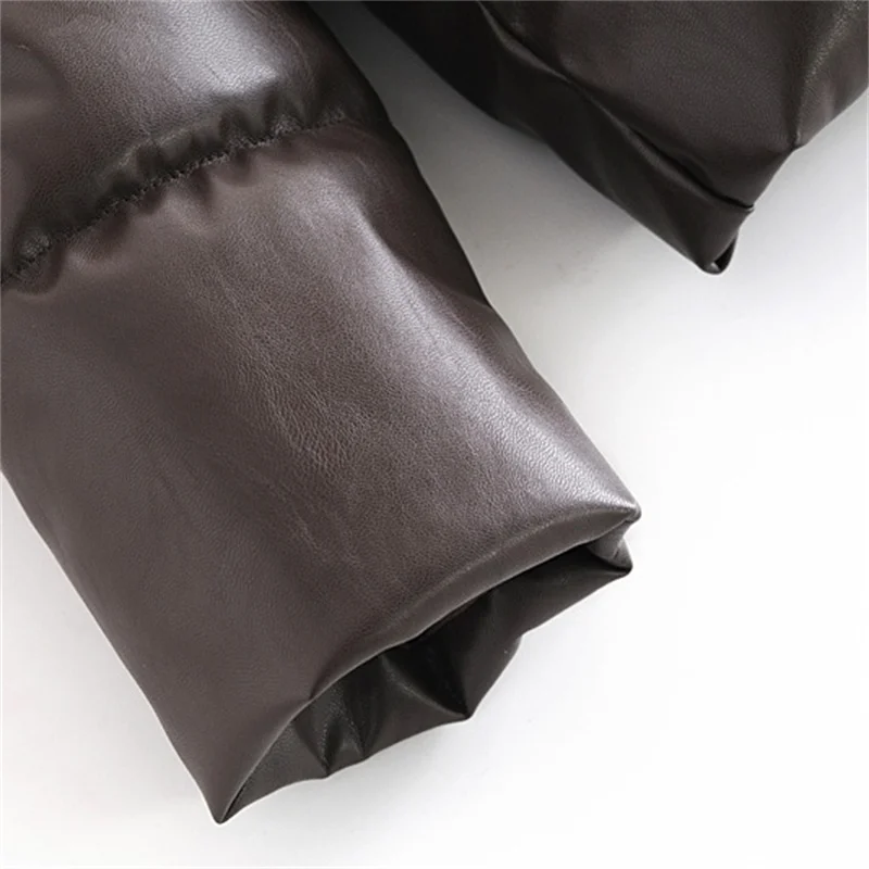 

TRAF ladies fashion thick warm faux leather quilted jacket loose parker high collar long sleeve women's jacket streetwear