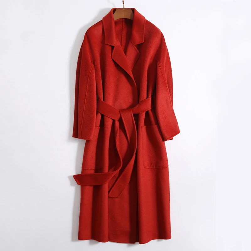 

Popular 2020 high-end water ripple double-sided cashmere coat women's long bathrobe style autumn winter coat for women V354