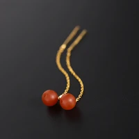 dmbs177 baoshan persimmon red south red agate earrings female natural yellow 18k gold jade earrings
