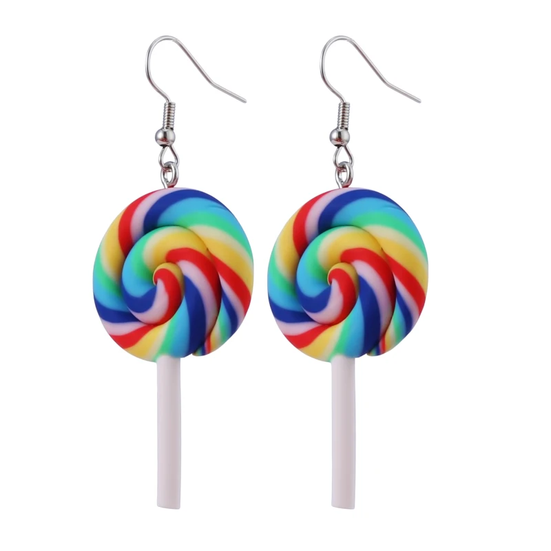 Серьги для женщин мягкая глина Радужный леденец висячие серьги детские