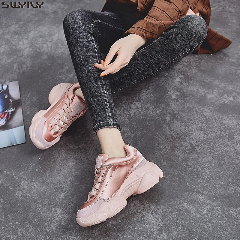 Массивные кожаные кроссовки SWYIVY женская обувь однотонная повседневная для