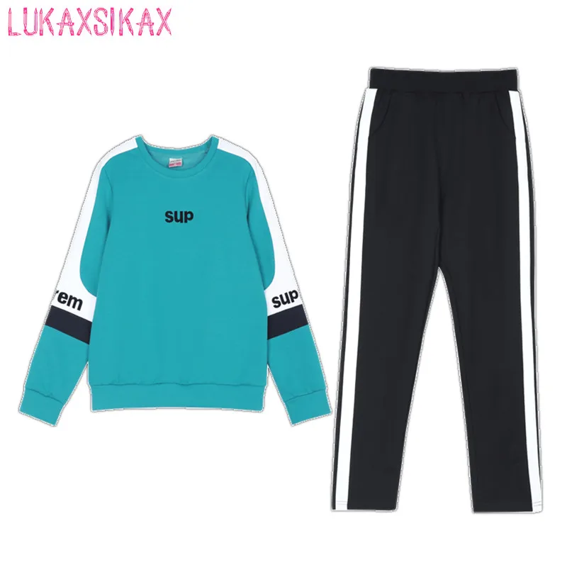 

Повседневная спортивная одежда, новинка 2020, весенне-осенние женские комплекты, Модный свитшот с надписью и длинные брюки, комплект из двух п...