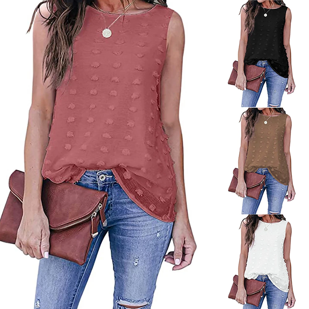

Women Solid Color Chiffon Sleevelss Shirts O-Neck Slim Tops Summer Casual Office Ladies Blouse Blusas Roupa Feminina Shirts D30
