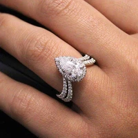 luxury water drop high quality crystal cz ring silver color engagement wedding band ring for women bridal finger jewelry