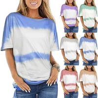 2021 summer new women fashion loose o neck tops t shirt gradient color batwing short sleeve shirts ladies top tees